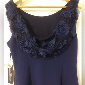 NWT Size 10 Karl Lagerfeld Navy Rosette Draped Back Cocktail Dress